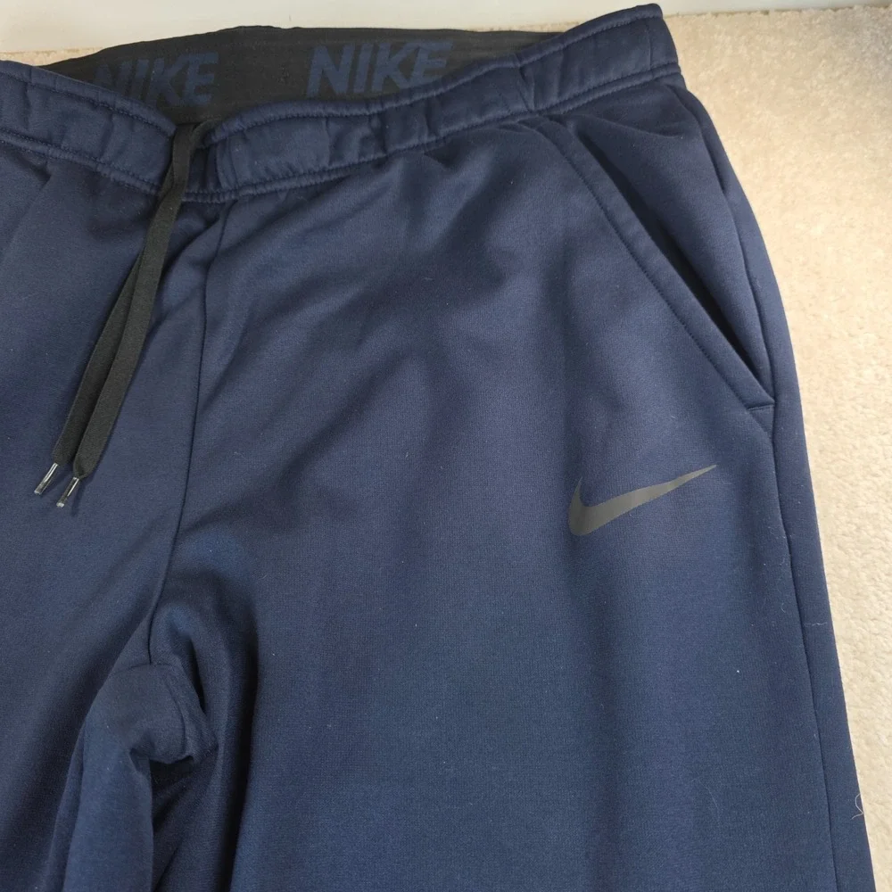 Nike Sweatpants Men L Blue Therma-Fit Straight Leg Fleece Activewear Drawstring